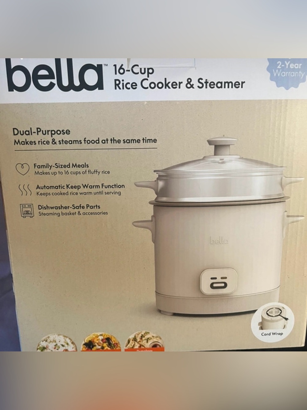 Ella 16-Cup Rice Cooker & Steamer - Cream